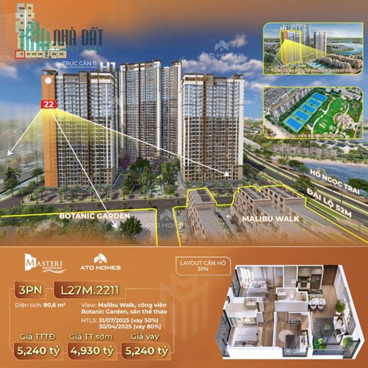 BẤN GẤP CĂN HỘ MASTERI 3PN TÒA (H1) 4 tỷ 930 triệu đa tốn gia lâm hà nội