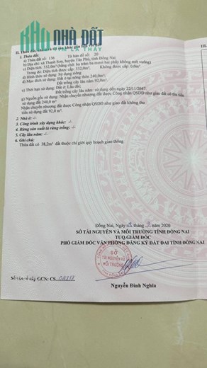 Chính Chủ Cần Bán Rẻ Lô Đất Thổ Cư Xã Thanh Sơn , Đồng Nai , Giá Tốt