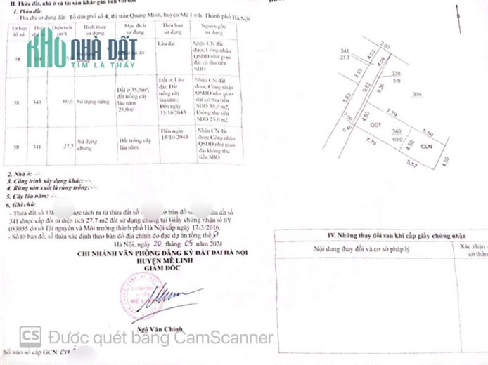Bán 60m đất tổ 4, Quang Minh, Mê Linh, HN. Oto đỗ, giá 2,05 tỷ.