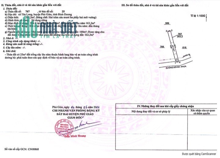Đất mặt tiền nhựa ngay trung tâm chợ Tân Long, Phú Giáo