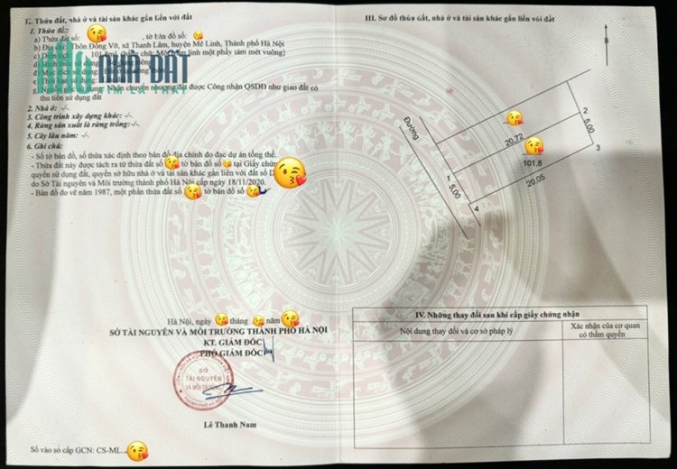 Bán đất Thanh Lâm, Mê Linh, HN. Cách KCN 3 phút di chuyển . Giá 27tr/1m, Diện tích 100m