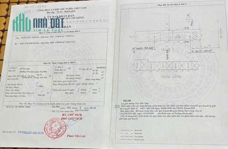 Mặt tiền Tây Sơn DT 4x22m, đường mặt tiền 12m.  Ngay chợ Tân Hương!