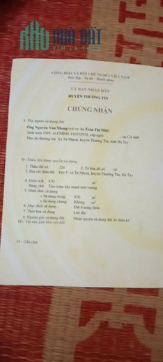 Bán đất Thường Tín, xã Tự Nhiên, 6 tỷ, giá 20 triệu/m², diện tích 300m²
