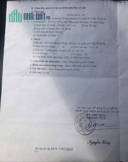 Bán Nhà MBKD Quang Trung F10 Gò Vấp 5Tỷ Nhỏ