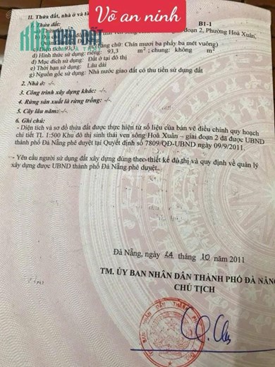 Đất  Hòa Xuân,B1.1 lô 38.đường Võ An Ninh..giá 5 tỷ