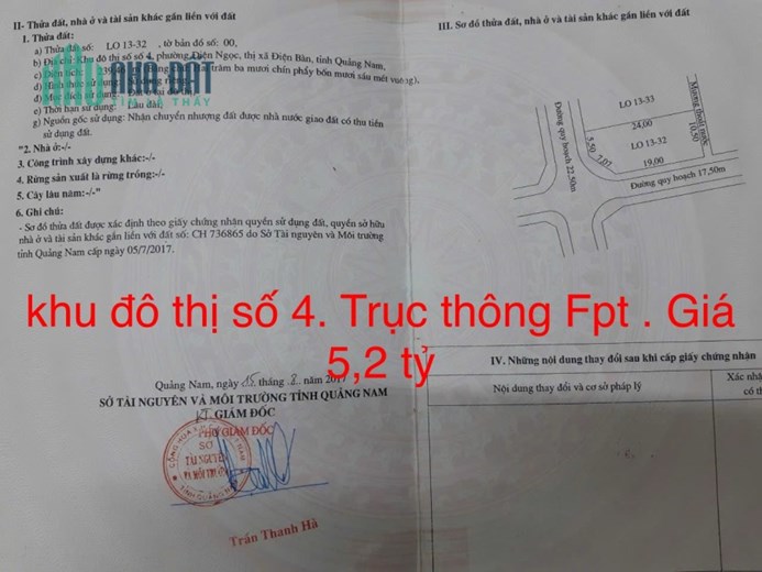 Đất đô Thị Số 4, Đường 22,5m ,sông Cổ Cò,Trục thông FPT ,240m /5.2 tỷ