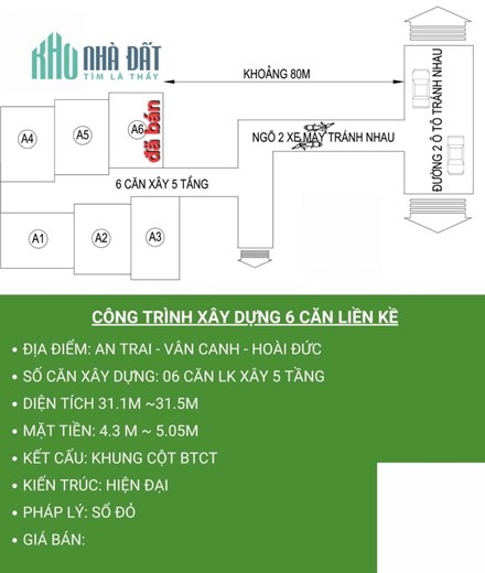 Dự Án 5 Căn hộ liền kề, Vân Canh, Hoài Đức, HN, 5,5 tỷ/căn, đang hoàn thiện