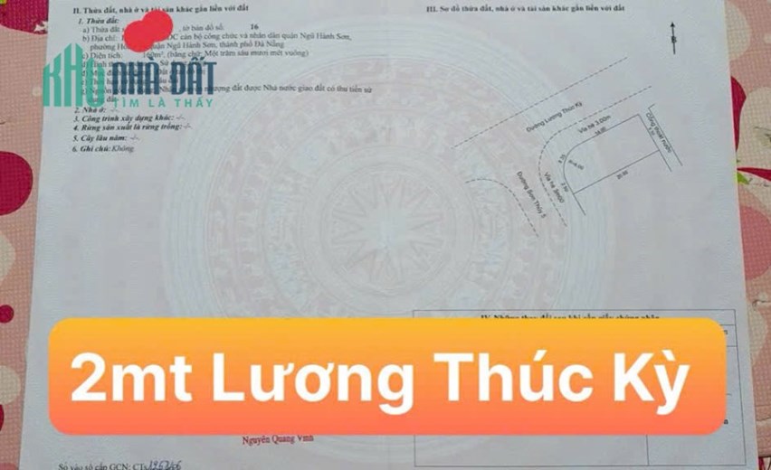 160m2/ 12 tỷ đất  2 M tiền Lương Thúc Kỳ- Sơn Thủy 5, trục thông ra Biển Sơn Thủy