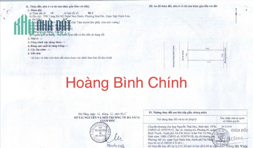 89m2/ 5,8  tỷ, Đất đường  Hoàng Bình Chính, Hòa Hải, NHSơn, Đ Nẵng, Sát Biển