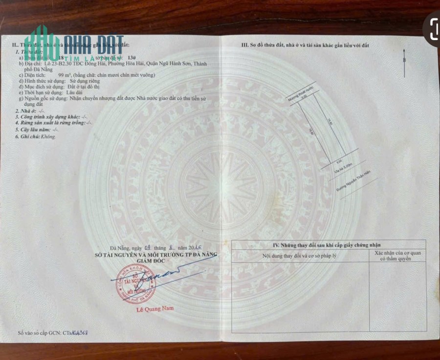 9,2 tỷ/99m2,Đất Nguyễn Thần Hiến.rộng 10,5m,H:Nam, khu Đông Hải ,Bãi tắm Tân Trà