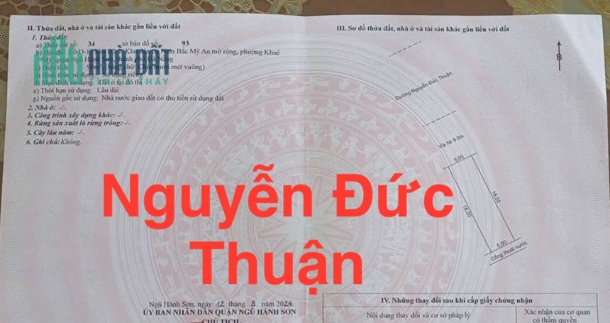 180m2/ 22,2 tỷ Đường Nguyễn Đức Thuận rộng 15m lề 9m, sát Biển Sơn Thủy,H:Bắc
