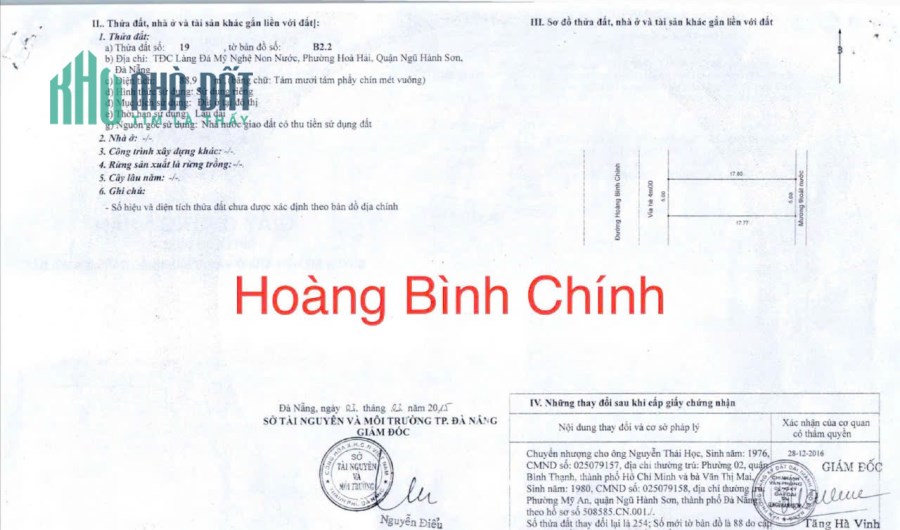 90m2/ 5,7  tỷ, Đất đường  Hoàng Bình Chính, Hòa Hải, NHSơn, Đ Nẵng, Sát Biển.