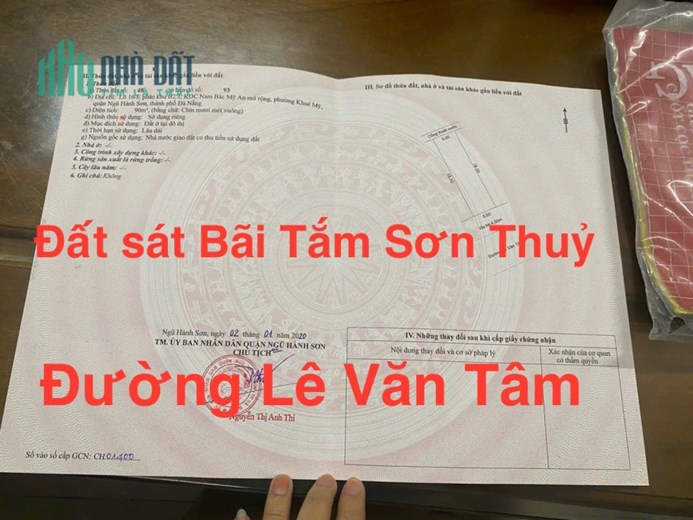 180m2/16 tỷ đất đường  Lê Văn Tâm, cạnh bãi tắm Sơn Thủy,NHSơn, Đ Nẵng,