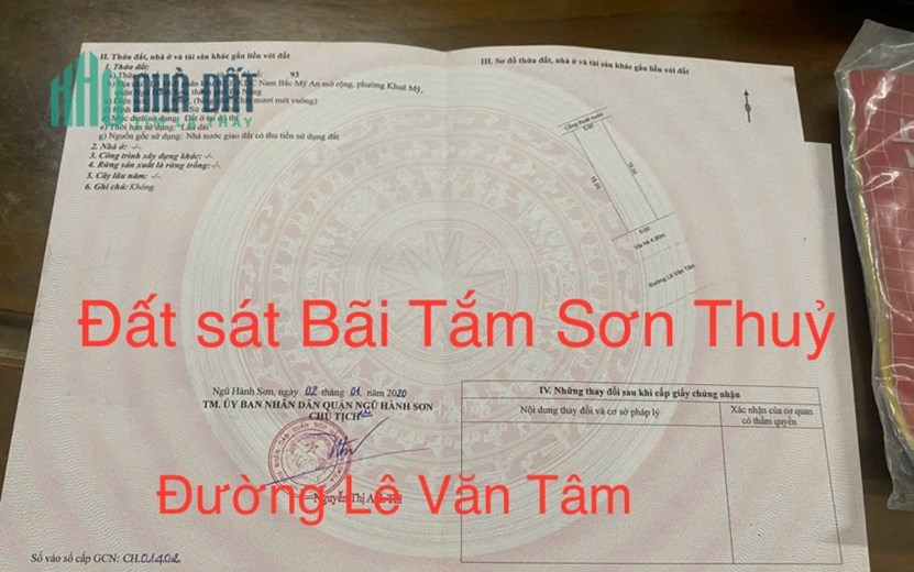 180m2/16 tỷ đất đường  Lê Văn Tâm, cạnh bãi tắm Sơn Thủy,NHSơn, Đ Nẵng,
