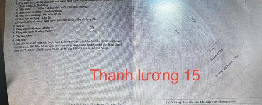 6,5 tỷ/100m2. BÁN ĐẤT THANH LƯƠNG 15 - HƯỚNG ĐÔNG NAM , HÒA XUÂN,Đà Nẵng