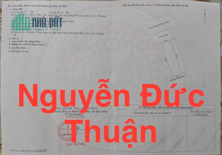 2 lô,180m2/22 tỷ Đất đường Nguyễn Đức Thuận, Gần phía Biển hơn,NHSơn, Đ Nẵng