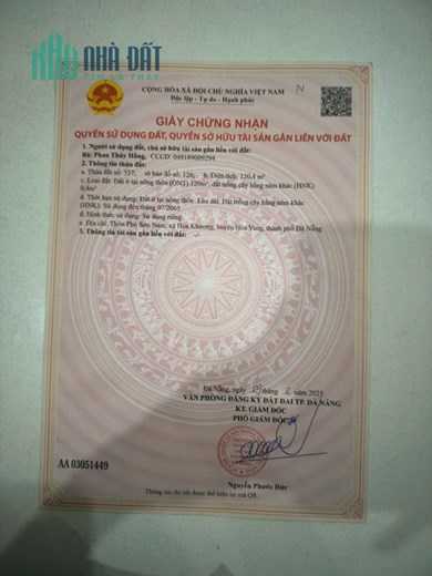 Bán đất 2 mặt tiền Hòa Khương, Hòa Tiến, Đà Nẵng 121m², nở hậu, đường 5,5m, chỉ 1,3 tỷ.