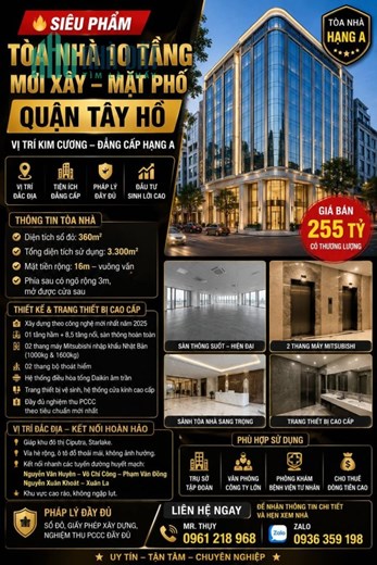 SIÊU PHẨM TÒA NHÀ VĂN PHÒNG 10 TẦNG MẶT PHỐ QUẬN TÂY HỒ – VỊ TRÍ KIM CƯƠNG – ĐẲNG CẤP HẠNG A 🔥