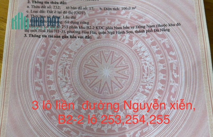 3 lô liền ,300m2/ 24 tỷ Đất đường Nguyễn Xiển, Sát biển Sơn Thủy,NHSơn, Đ Nẵng