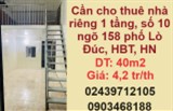 Cần cho thuê nhà riêng 1 tầng, số 10 ngõ 158 phố Lò Đúc; 4,2tr/th; 0903468188