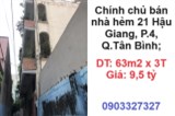 ✨Chính chủ bán nhà hẻm 21 Hậu Giang, P.4, Q.Tân Bình; 9,5tỷ; 0903327327