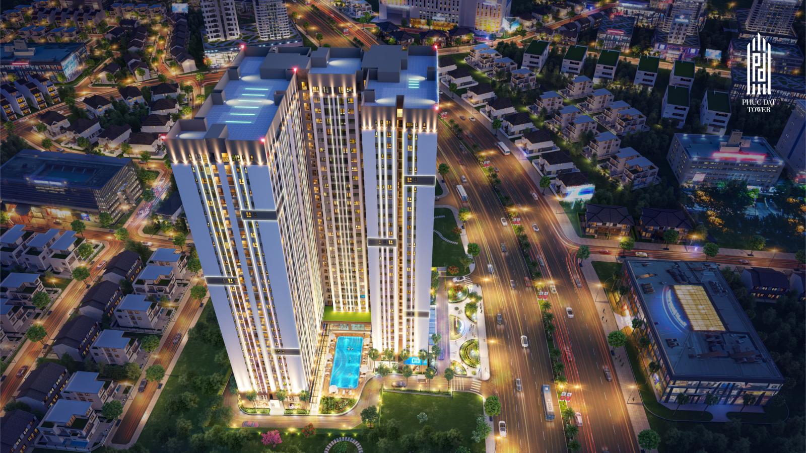 Phối cảnh dự án Phuc Dat Tower tại Dĩ An do Công ty TNHH Sản xuất và Thương mại Phúc Đạt làm chủ đầu tư
